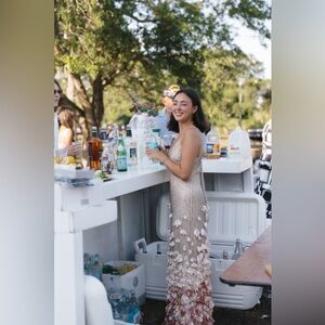 Karen Millen Floral Appliqué Woven Strappy Maxi Dress